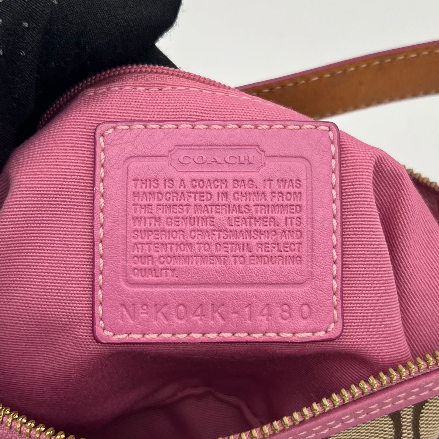 Coach Signature Canvas Pink Suede Leather Hobo Pochette