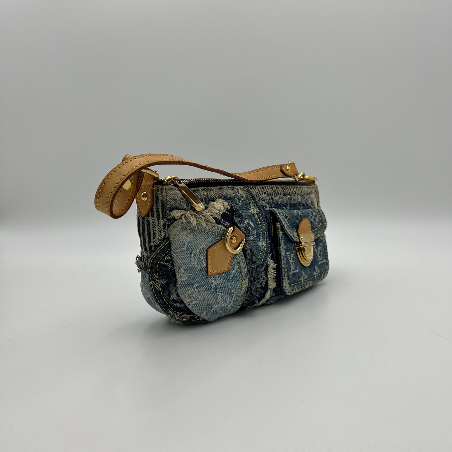 LV Monogram Blue Denim Patchwork Pouchy Shoulder Bag