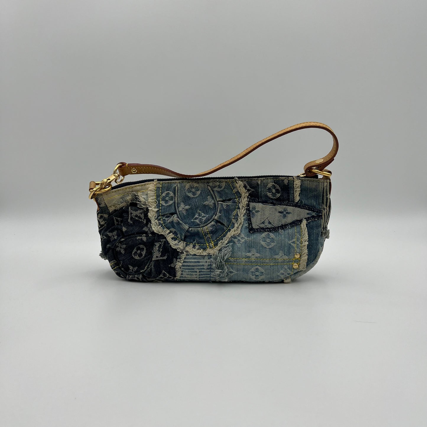 LV Monogram Blue Denim Patchwork Pouchy Shoulder Bag