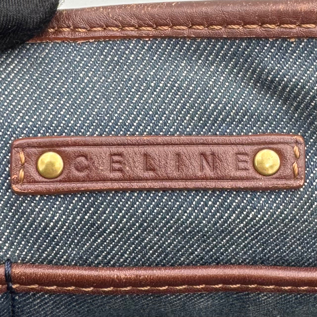 Celine Paris Macadam Denim and Brown Leather Tote Bag