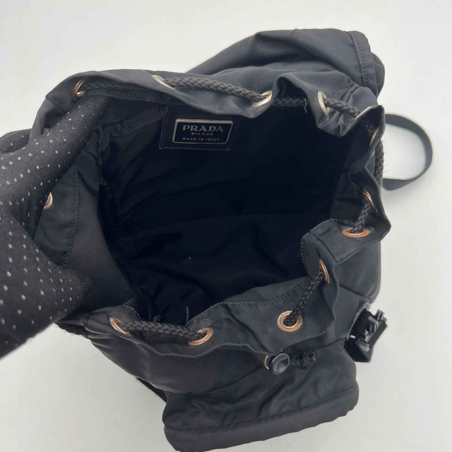 Prada Black Nylon Double Buckle Small Backpack