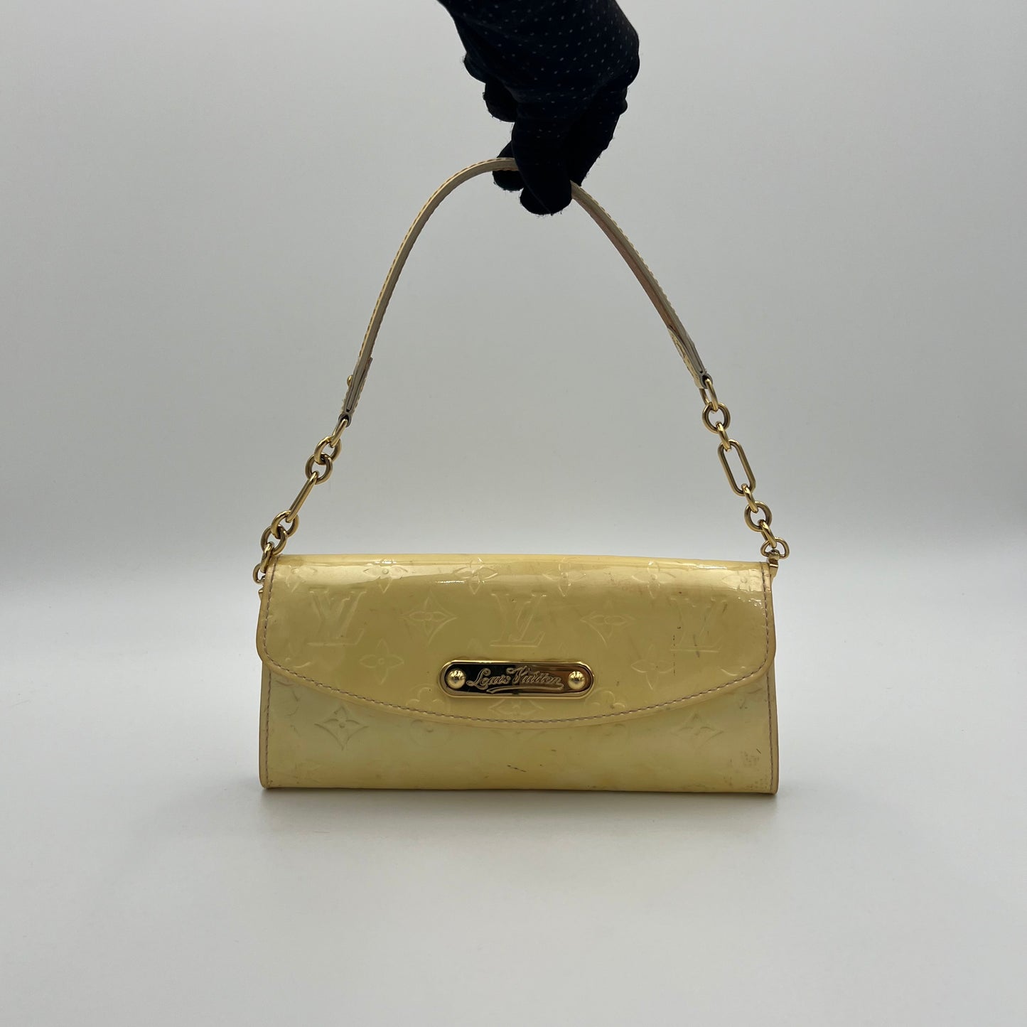 LV Light Yellow Vernis Sunset Boulevard Clutch