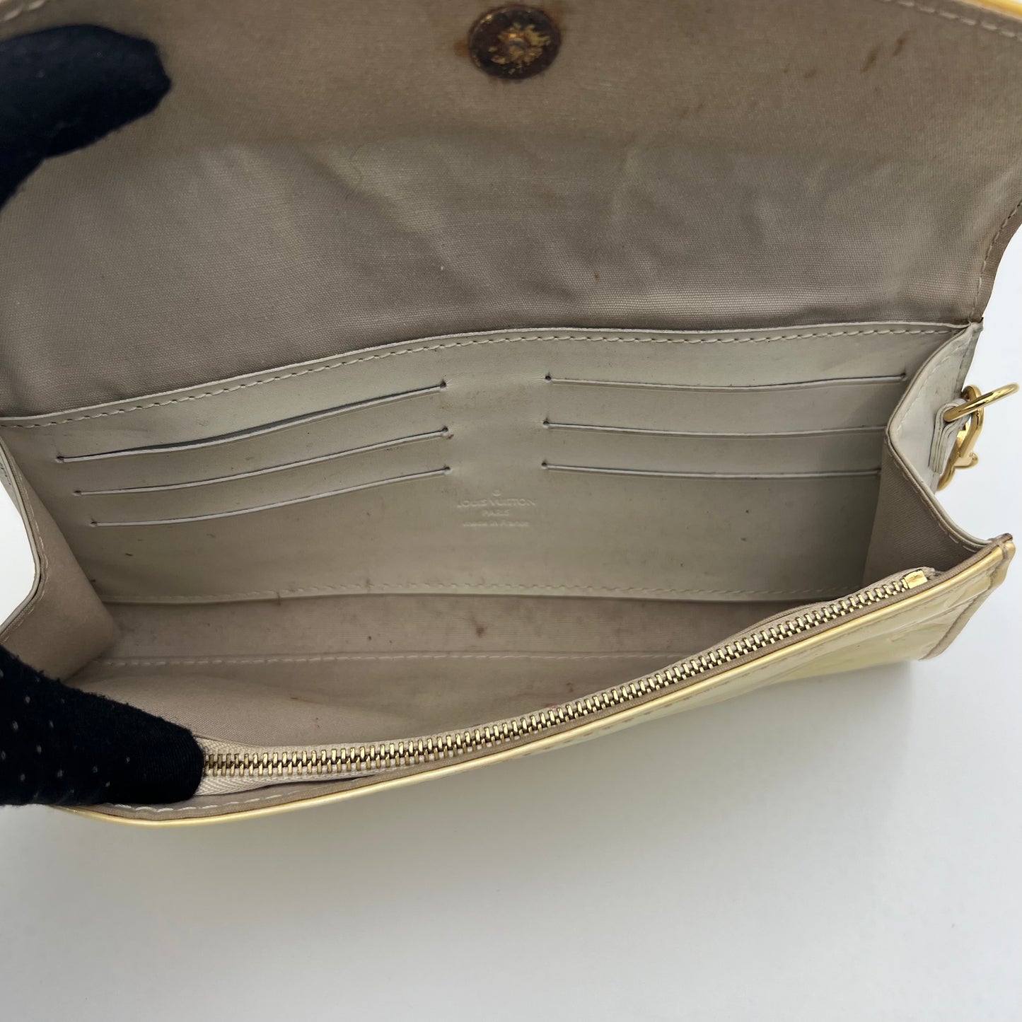 LV Light Yellow Vernis Sunset Boulevard Clutch