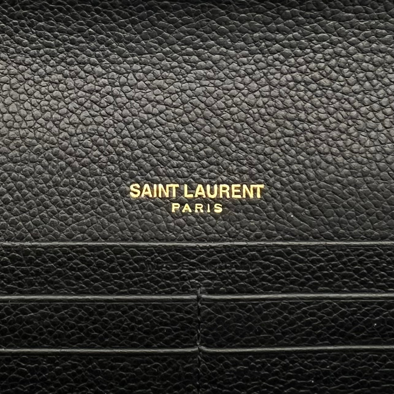 YSL Black Grained Leather Large Flap Long Wallet GHW