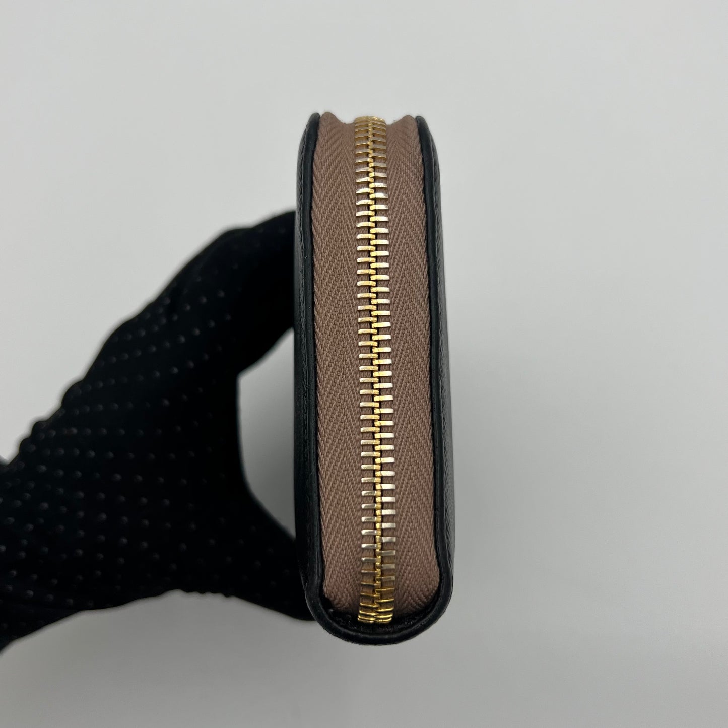 Prada Black Saffiano and Nude Pink Plate Long Zip Around Wallet