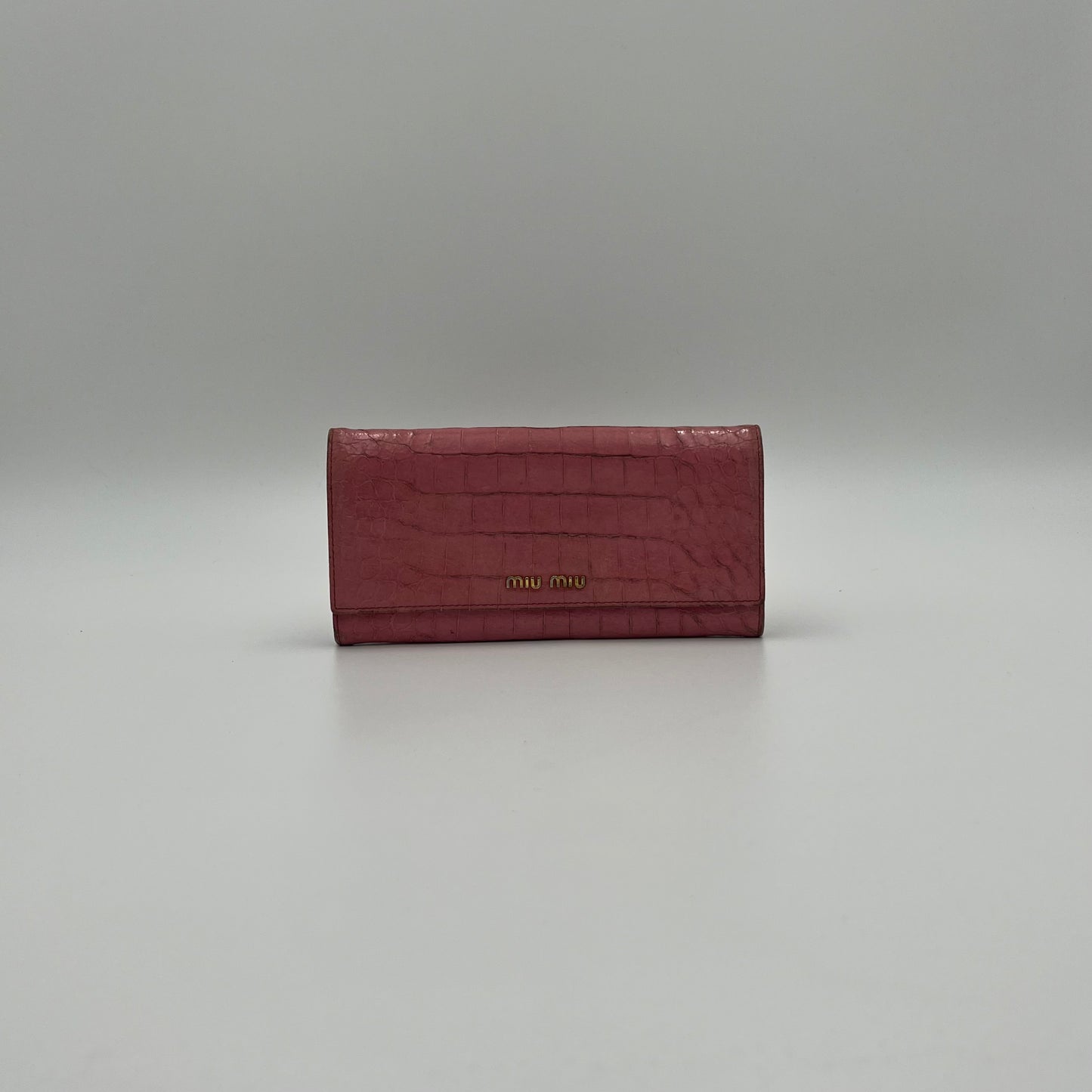 Miu Miu Pink Croc Embossed Long Continental Flap Wallet
