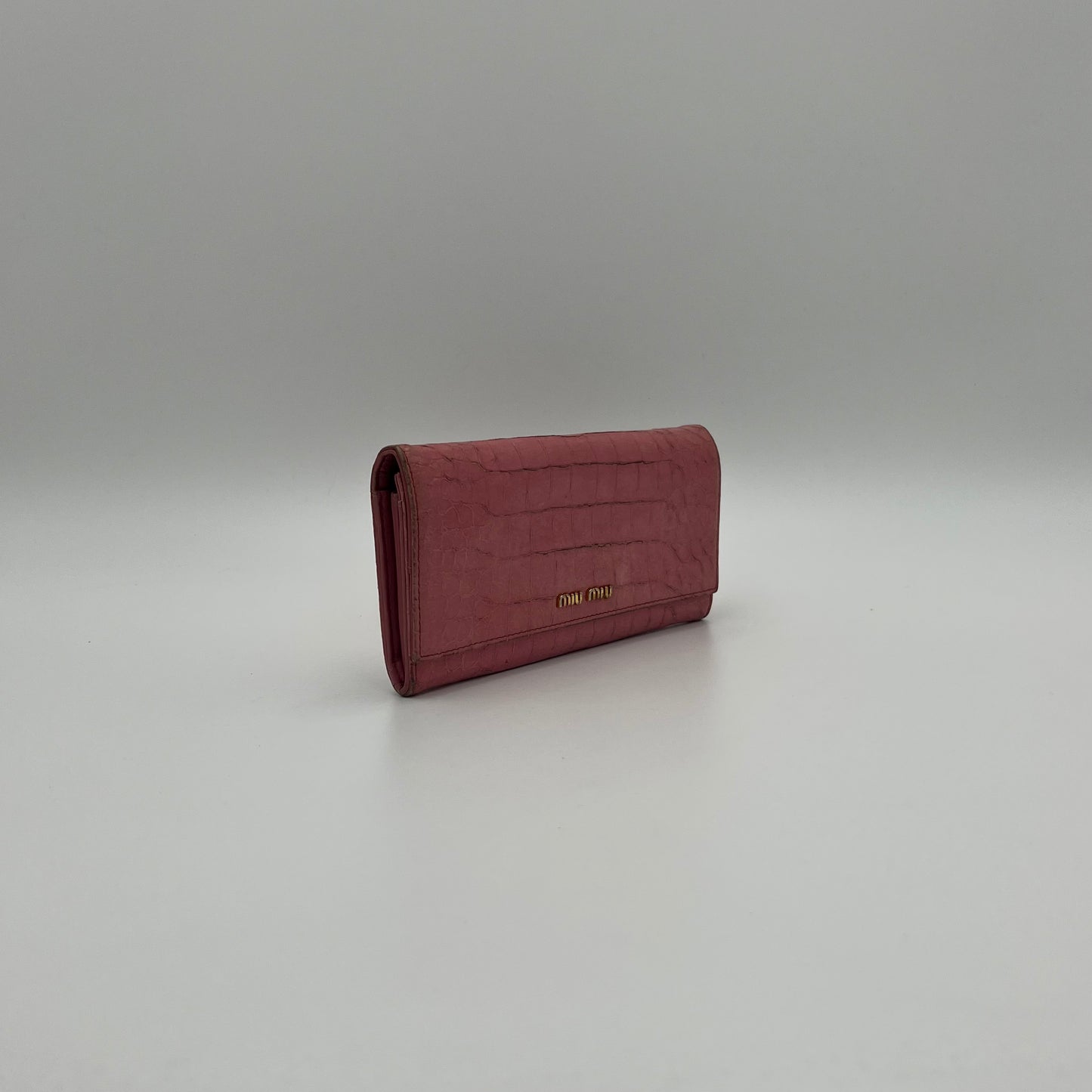 Miu Miu Pink Croc Embossed Long Continental Flap Wallet