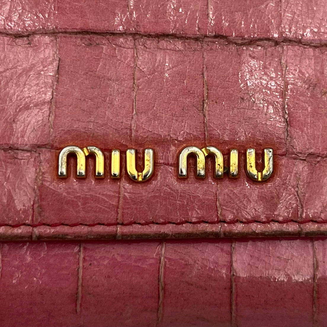 Miu Miu Pink Croc Embossed Long Continental Flap Wallet