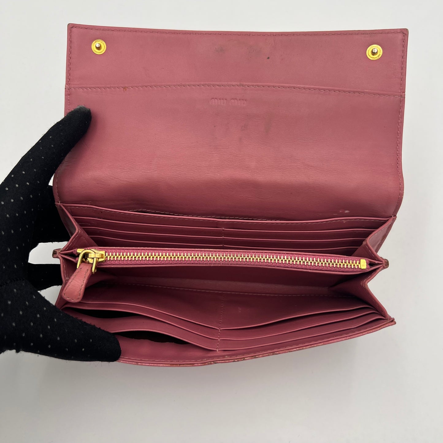 Miu Miu Pink Croc Embossed Long Continental Flap Wallet