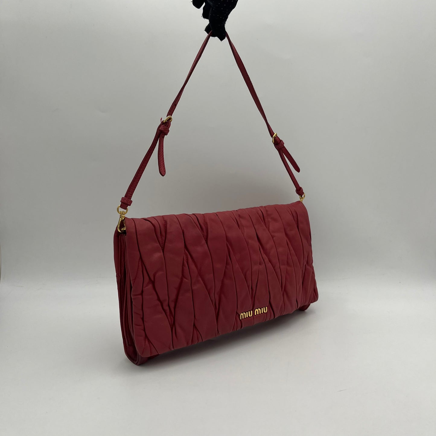 Miu Miu Red Matelasse Leather Flap Shoulder Bag