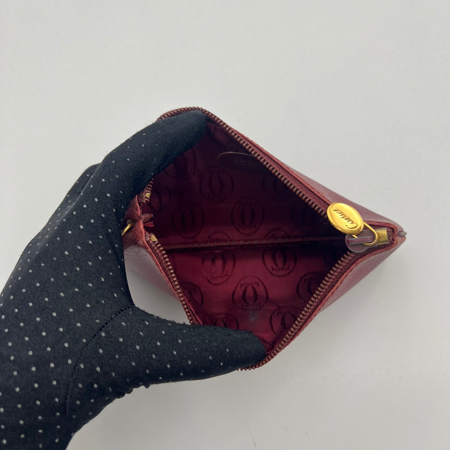 Cartier Paris Burgundy Leather Zip Pouch