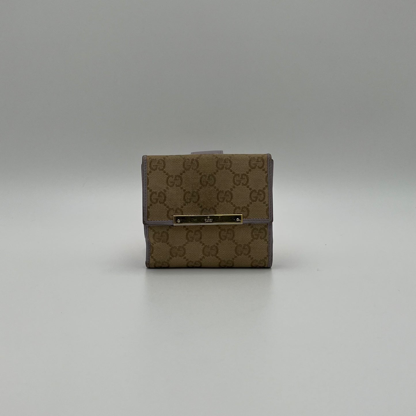 Gucci Beige Monogram Canvas and Lavander Leather Short Wallet