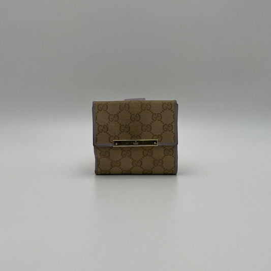 Gucci Beige Monogram Canvas and Lavander Leather Short Wallet