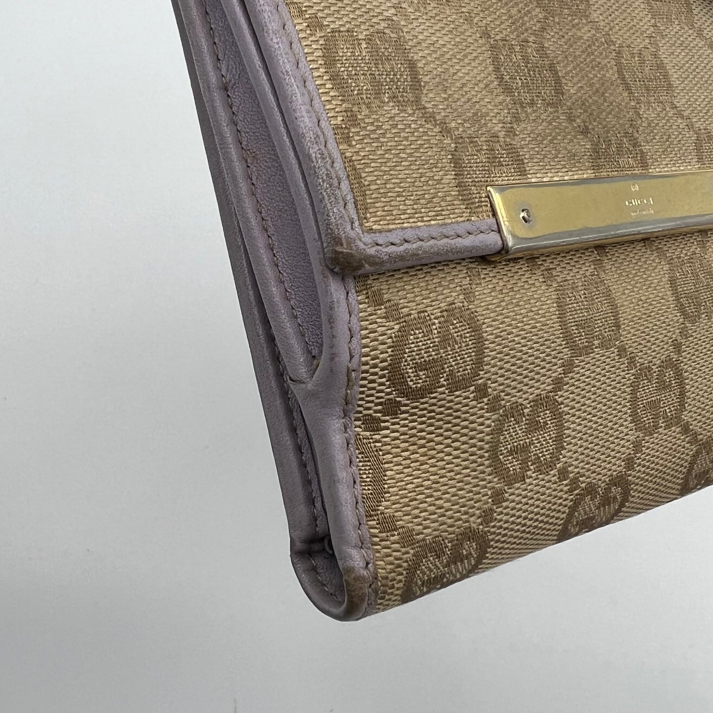 Gucci Beige Monogram Canvas and Lavander Leather Short Wallet