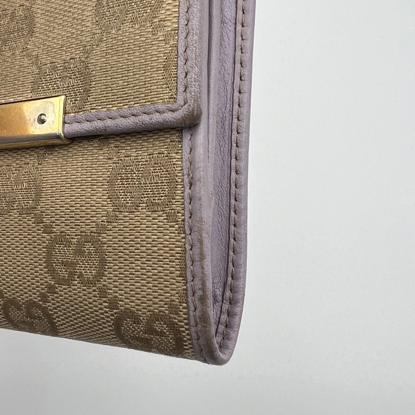 Gucci Beige Monogram Canvas and Lavander Leather Short Wallet