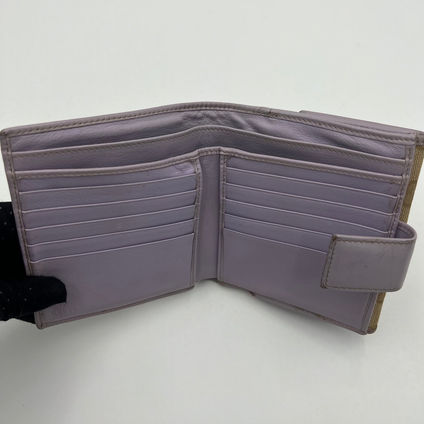 Gucci Beige Monogram Canvas and Lavander Leather Short Wallet