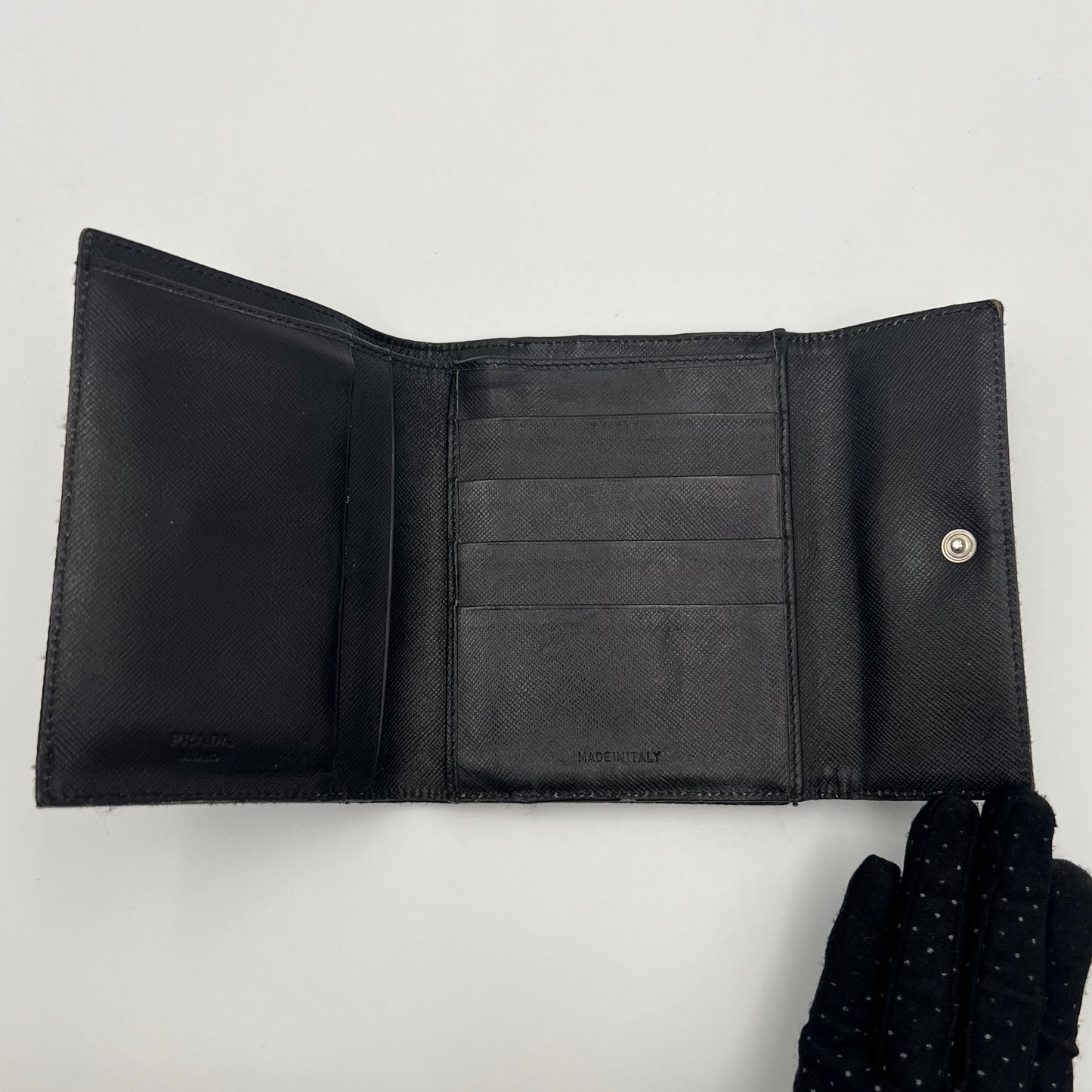Prada Black Nylon Medium Trifold Wallet