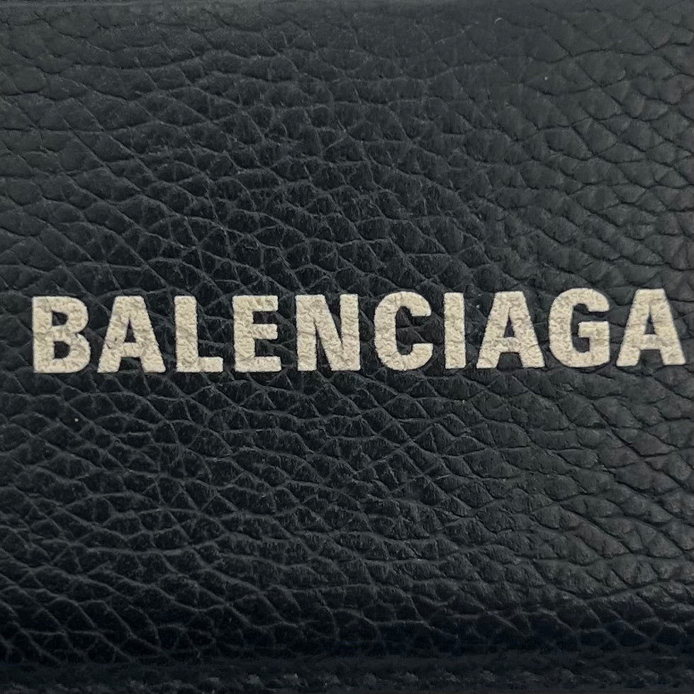 Balenciaga Black Grained Leather Cash Logo-Print Card Holder