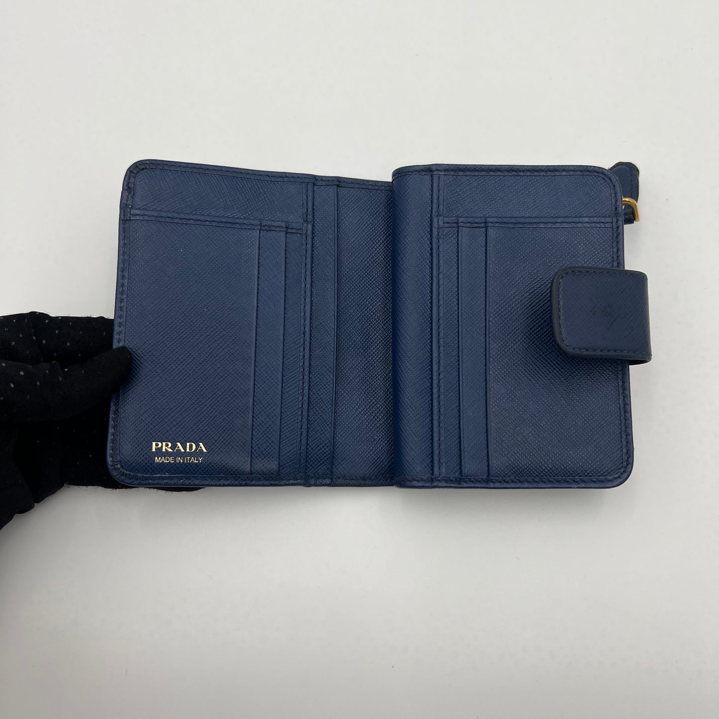 Prada Blue Saffiano Medium Compact Wallet