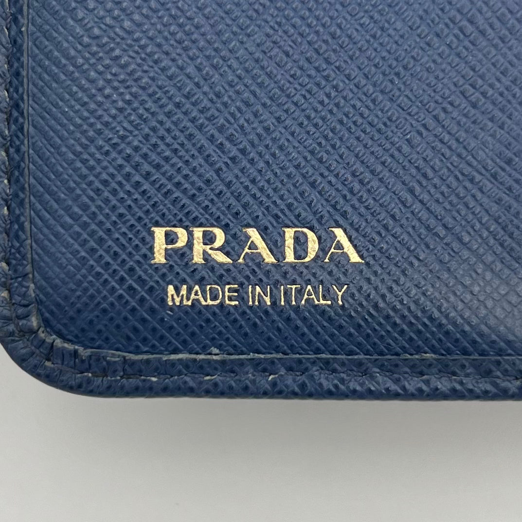 Prada Blue Saffiano Medium Compact Wallet