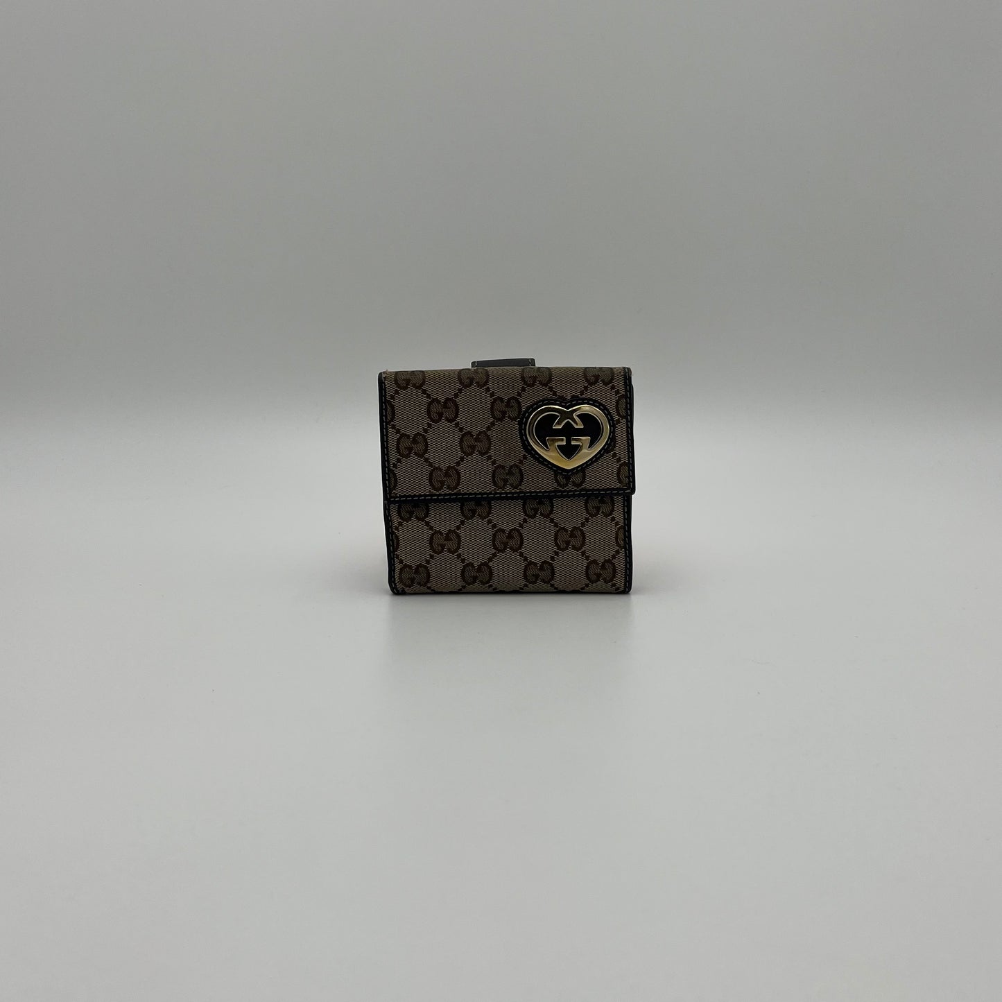 Gucci Brown Monogram Canvas and Leather Heart GG Short Wallet