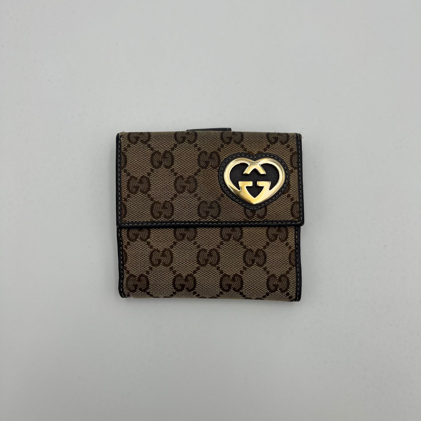 Gucci Brown Monogram Canvas and Leather Heart GG Short Wallet