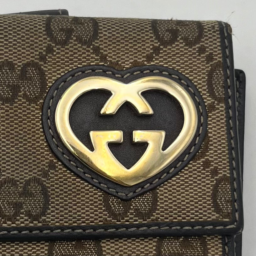 Gucci Brown Monogram Canvas and Leather Heart GG Short Wallet
