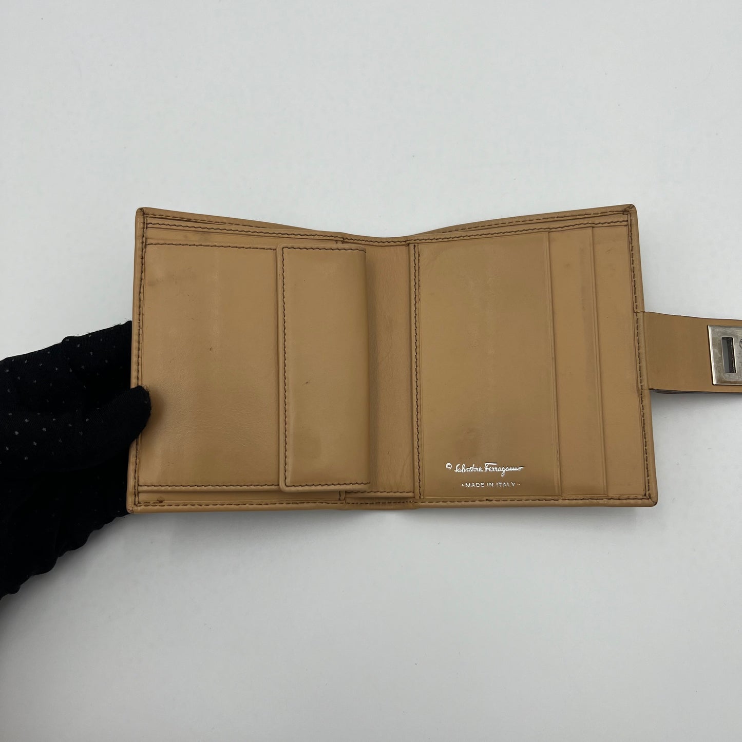 Salvatore Ferragamo Tan Leather Gancini Short Bifold Wallet