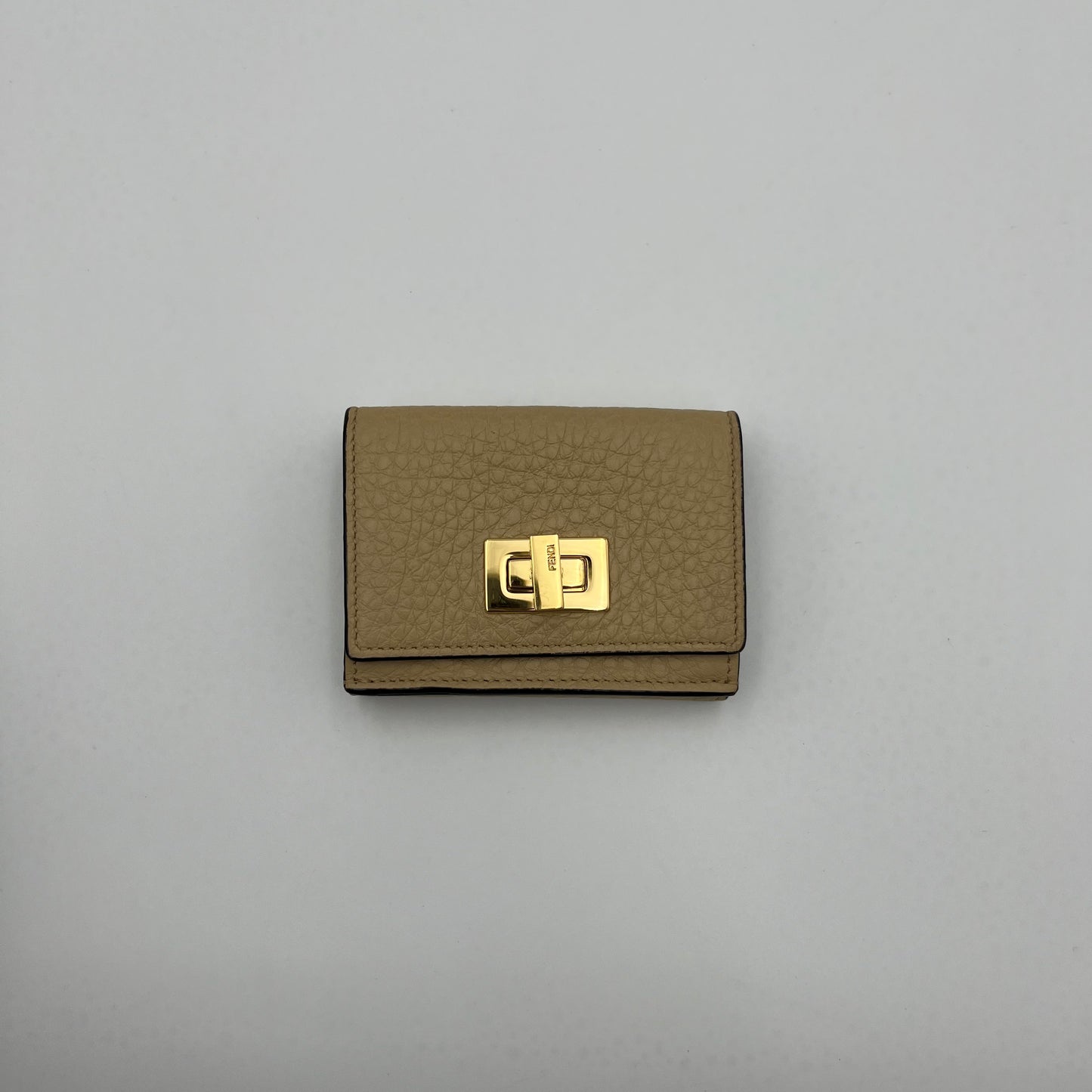 Fendi Beige Leather Peekaboo Mini Trifold Wallet