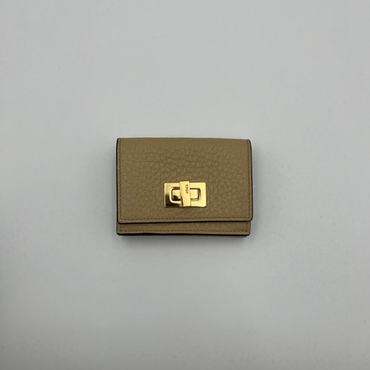 Fendi Beige Leather Peekaboo Mini Trifold Wallet