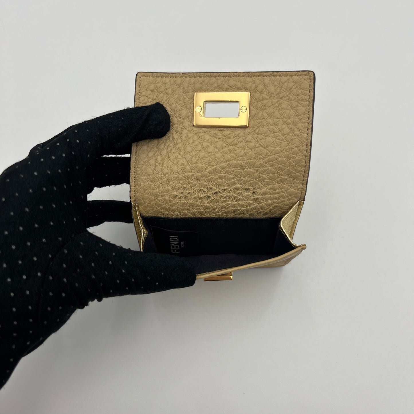 Fendi Beige Leather Peekaboo Mini Trifold Wallet