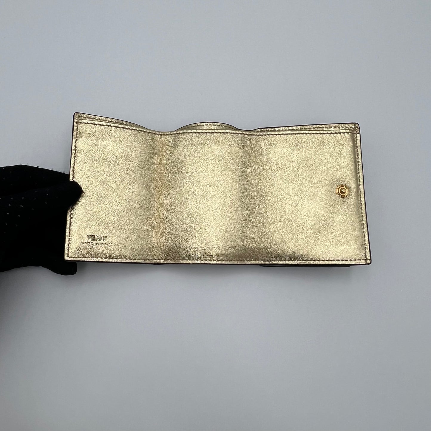 Fendi Beige Leather Peekaboo Mini Trifold Wallet