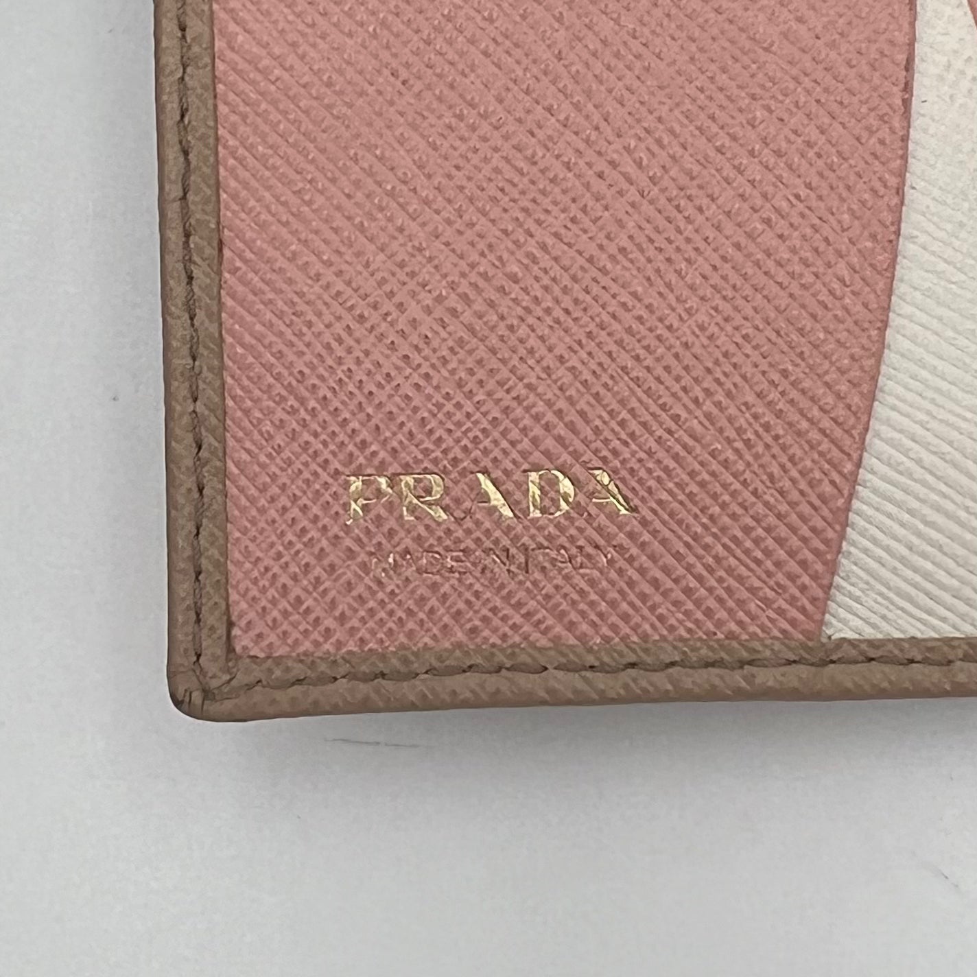 Prada Beige Saffiano Multicolor Interior French Compact Wallet