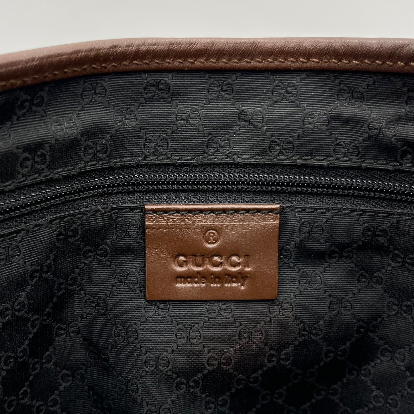 Gucci Dark Blue Canvas Brown Leather Sherryline Jackie O Hobo Bag