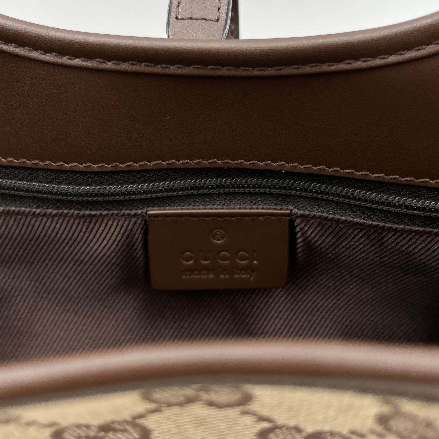 Gucci Brown Monogram Canvas Brown Leather Bardot Jackie