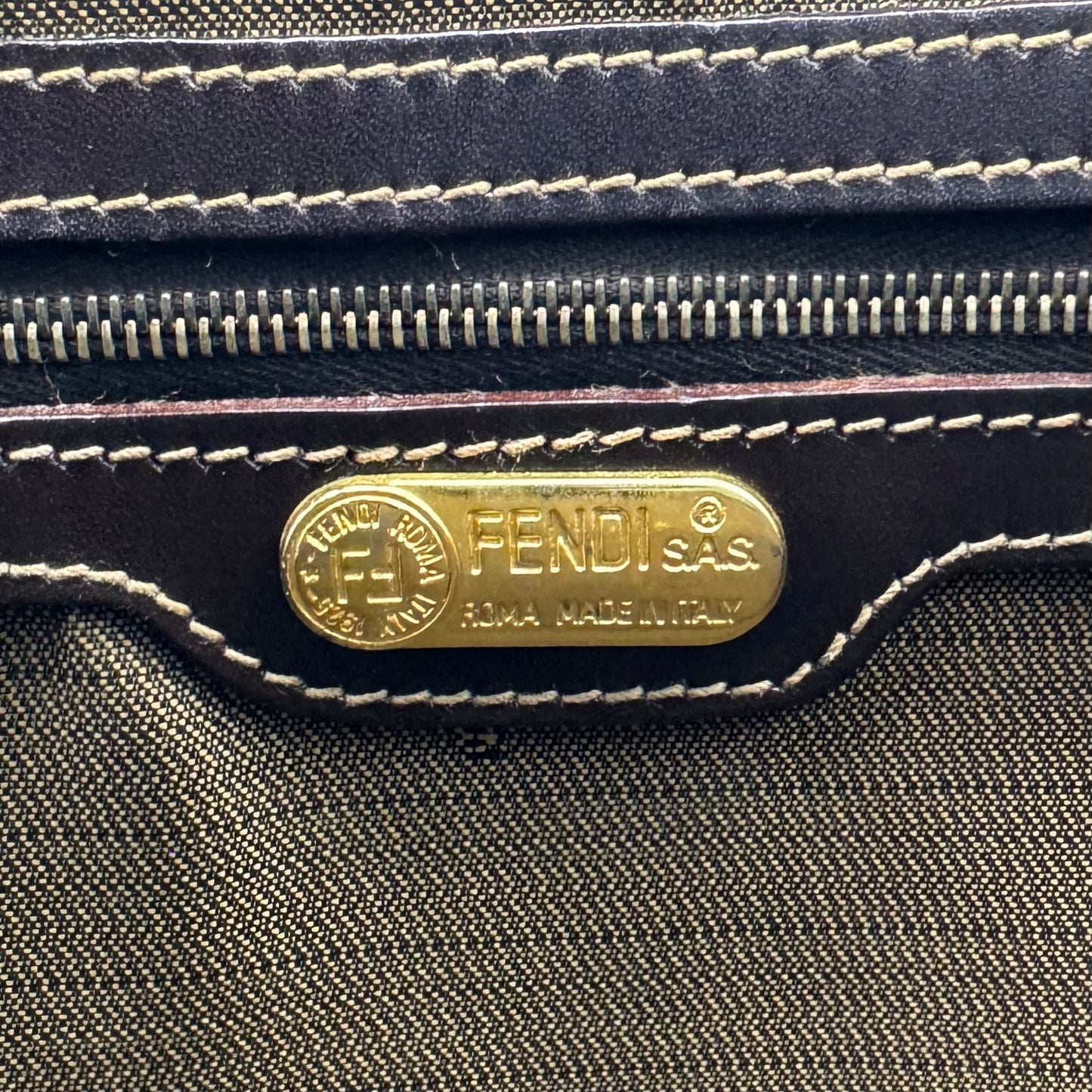 Fendi Tobacco Zucca Zip Handbag with Long Strap