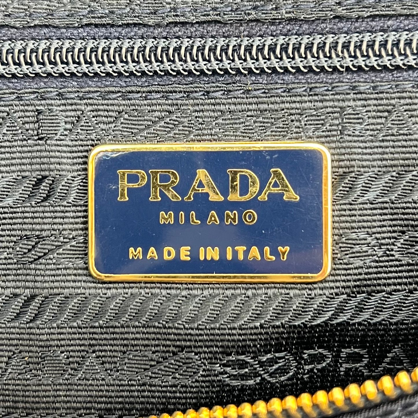 Prada Dark Blue Nylon Gold Handle Mini Handbag