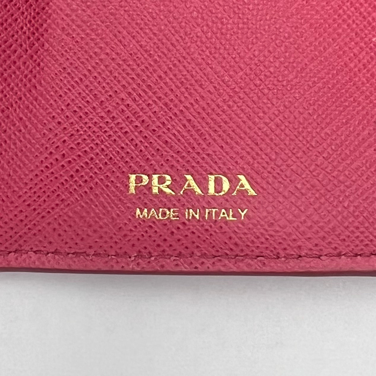 Prada Peonia Pink Saffiano Trifold Mini Compact Wallet GHW