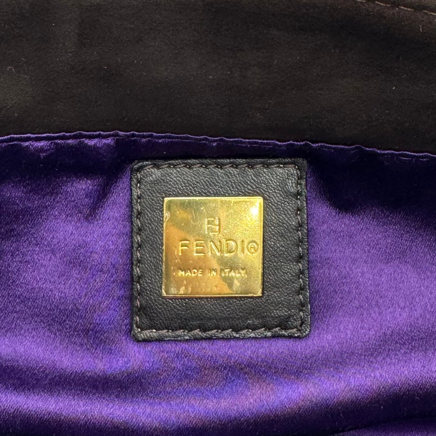 Fendi Brown Suede Gold-Tone and Glittery FF Buckle Baguette