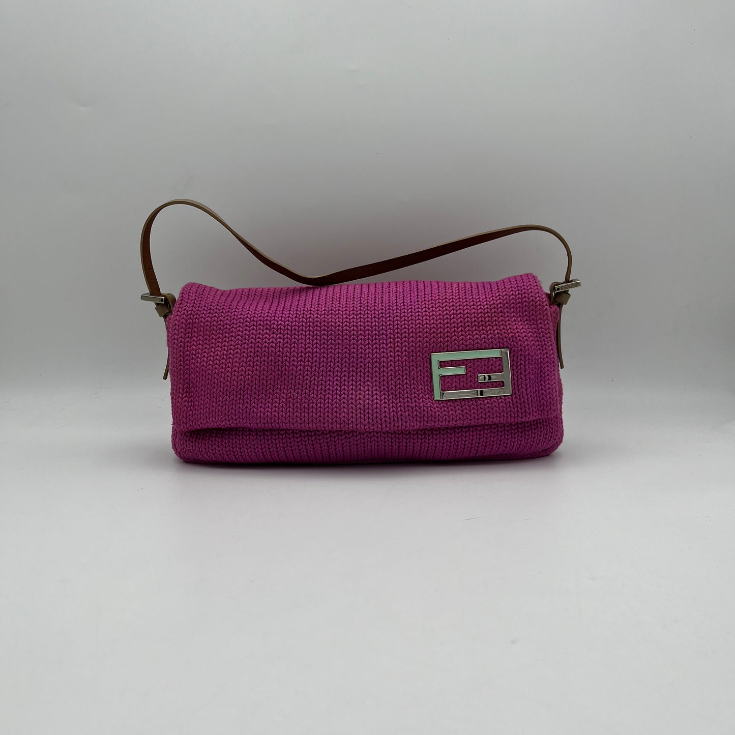 Fendi Fuchia Knitted Flap Baguette