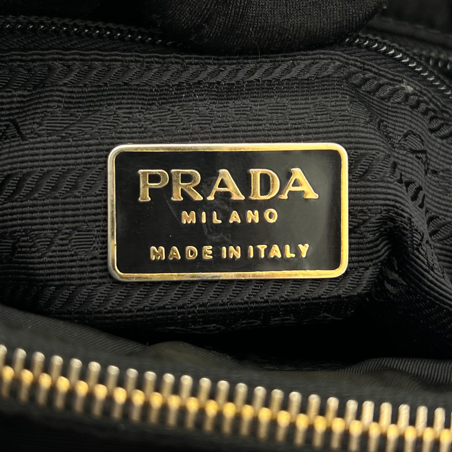 Prada Black Nylon and Leather Large Logo Open Chain Bag GHW