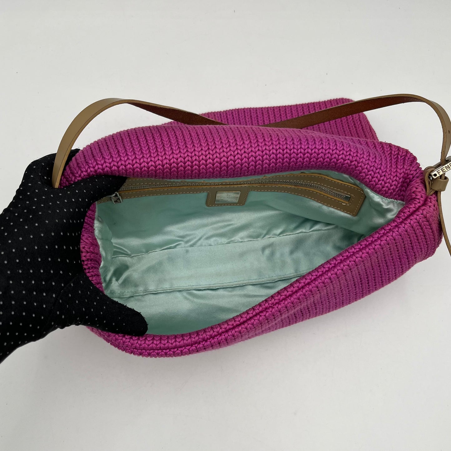 Fendi Fuchia Knitted Flap Baguette