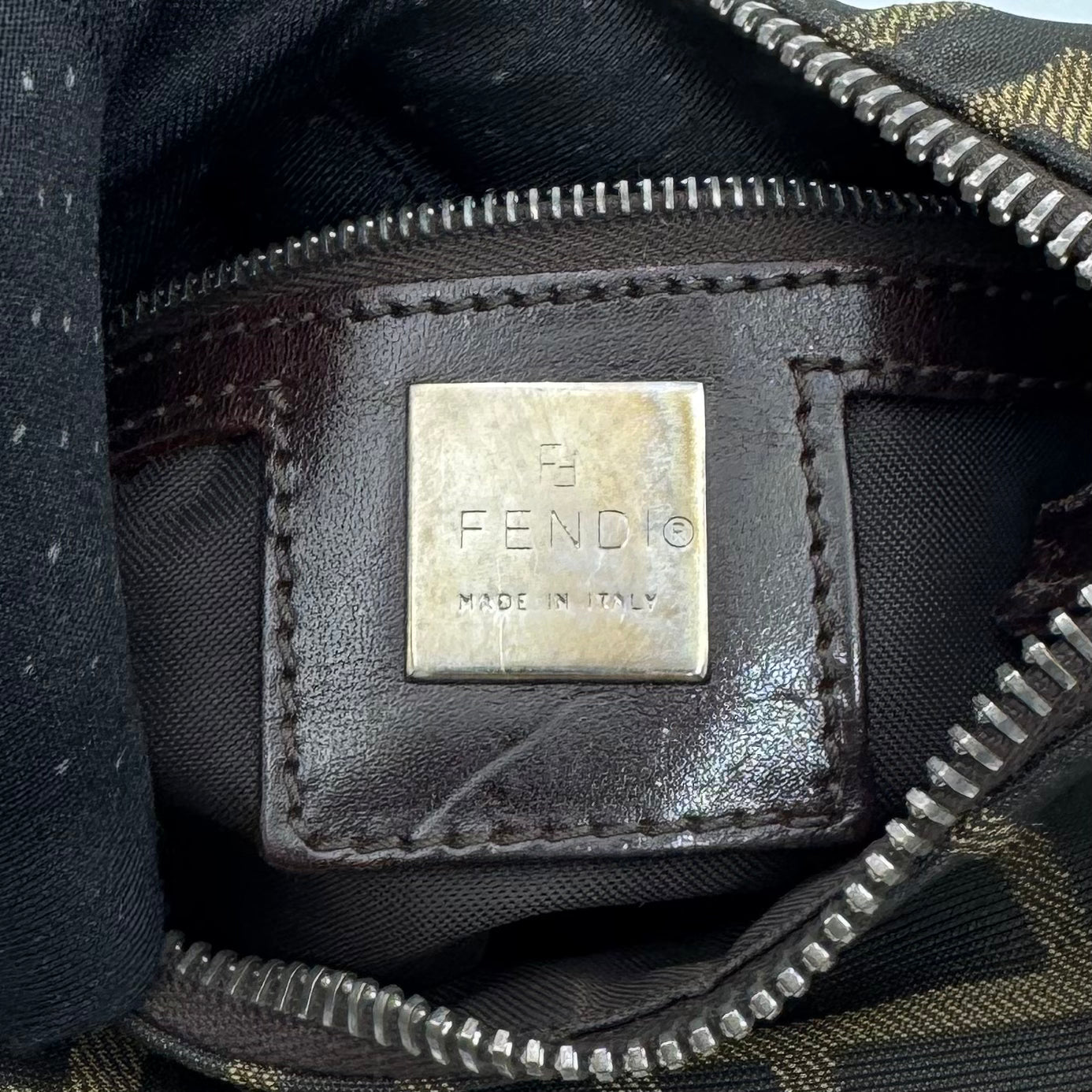 Fendi Tobacco Zucca Canvas FF Logo Plate Shoulder Bag