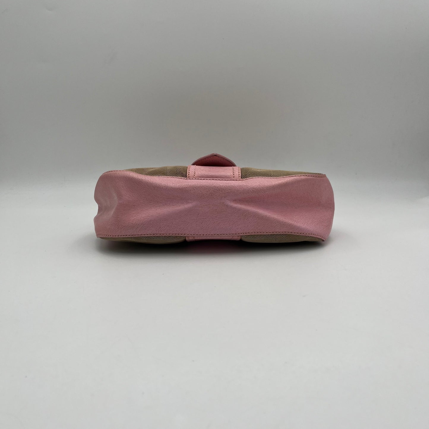 Fendi Beige Zucca Pink Leather Logo Plate Baguette