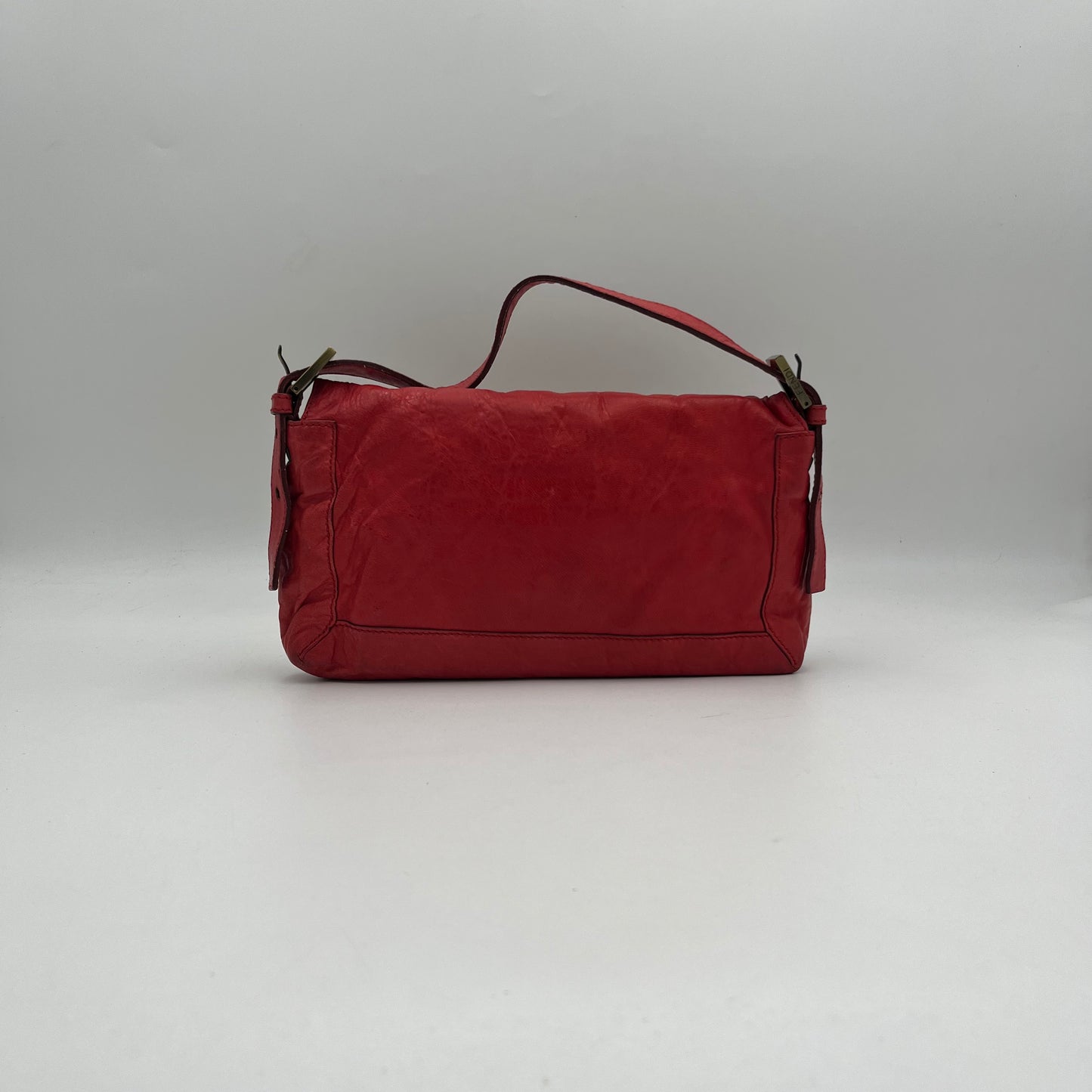 Fendi Red Leather Whipstitch Baguette