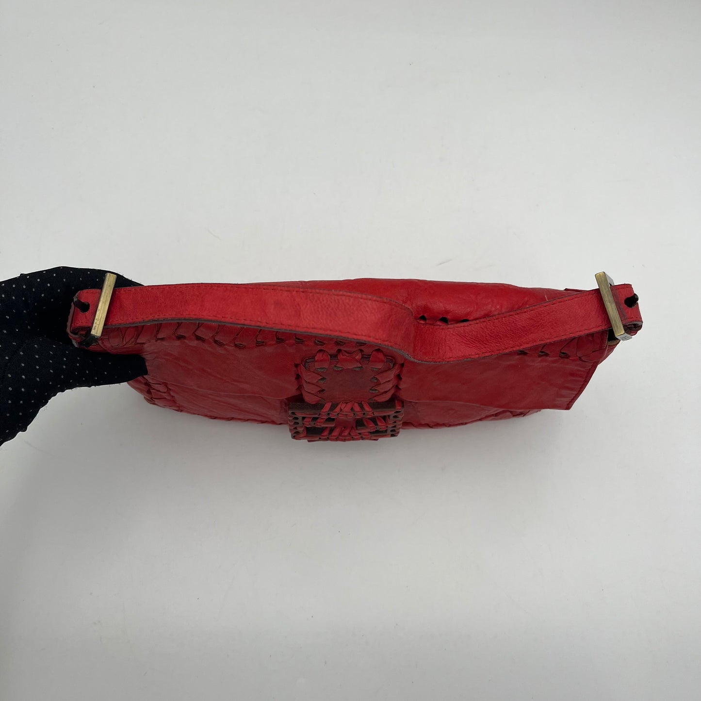 Fendi Red Leather Whipstitch Baguette