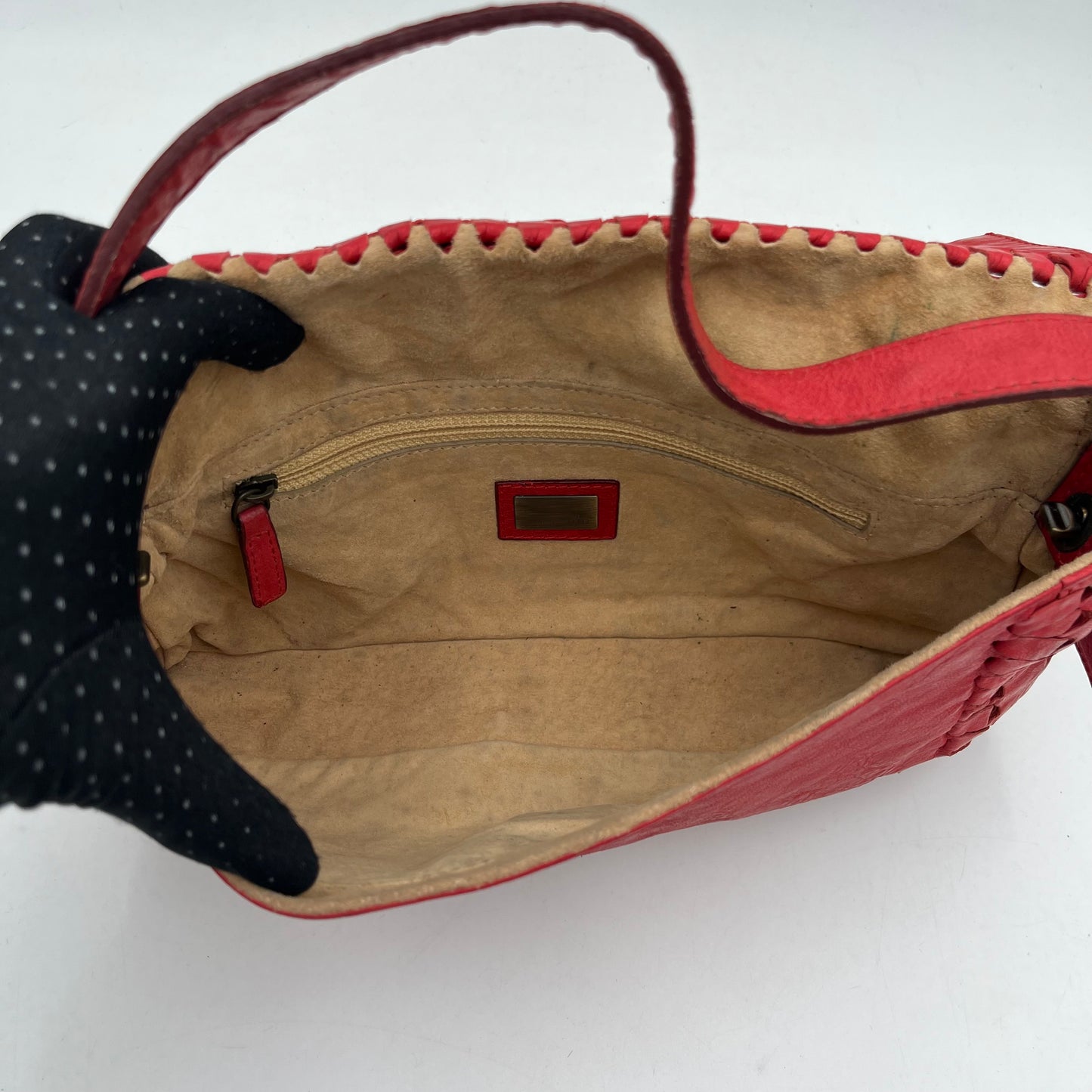 Fendi Red Leather Whipstitch Baguette