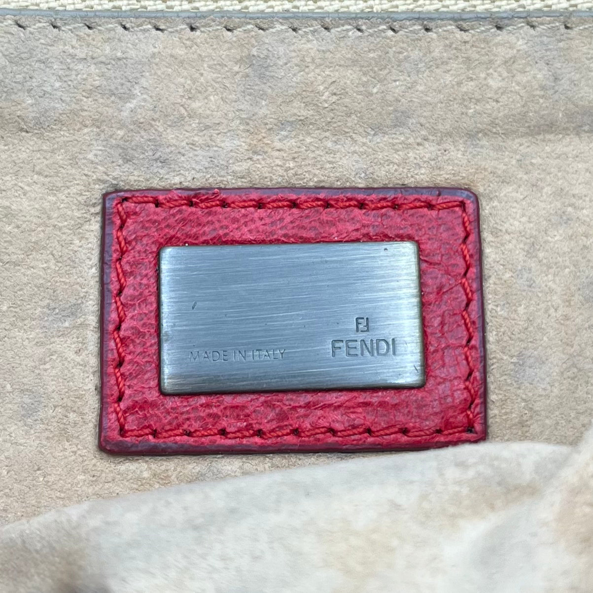 Fendi Red Leather Whipstitch Baguette