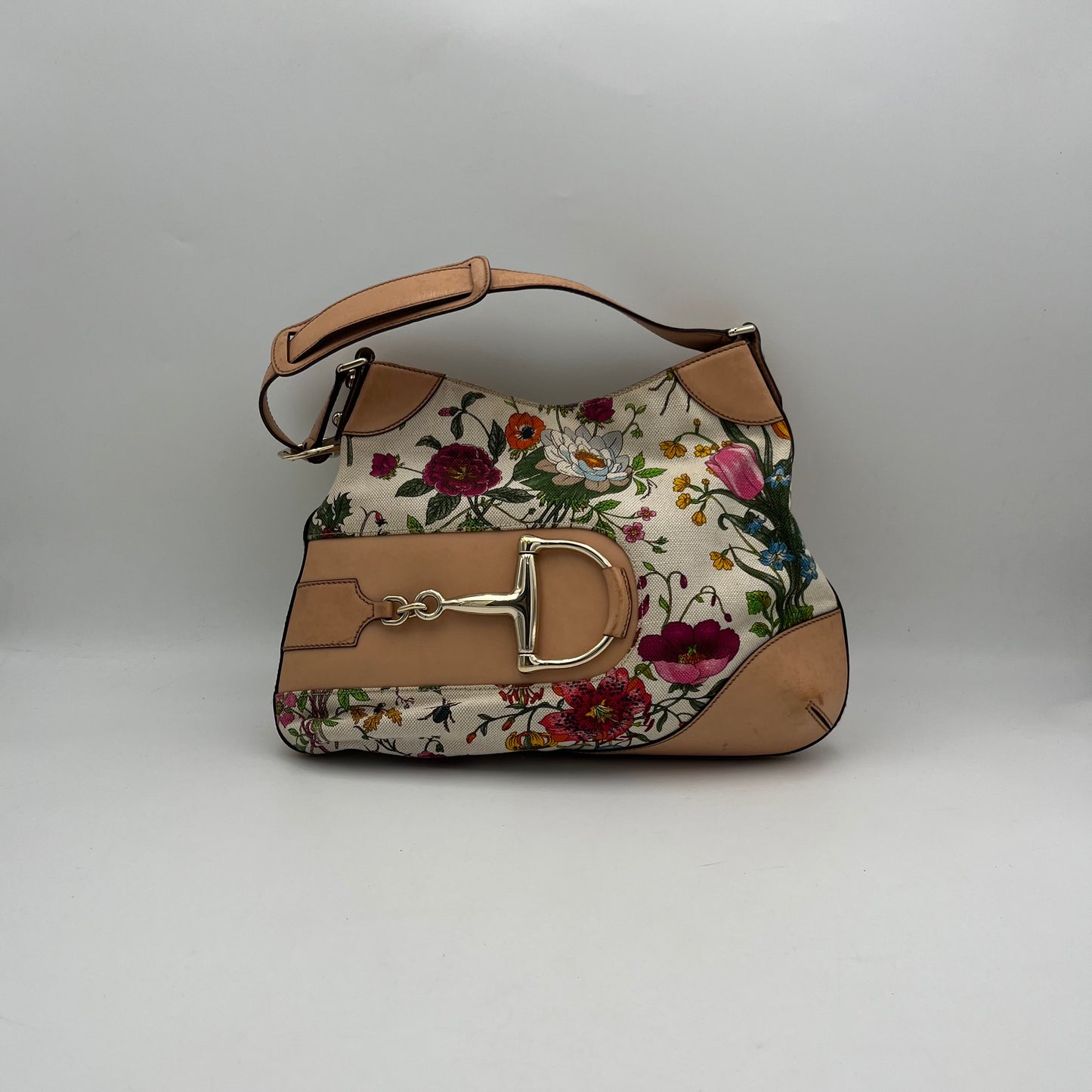 Gucci Floral Hasler Horsbit Hobo Shoulder Bag w/ dust bag