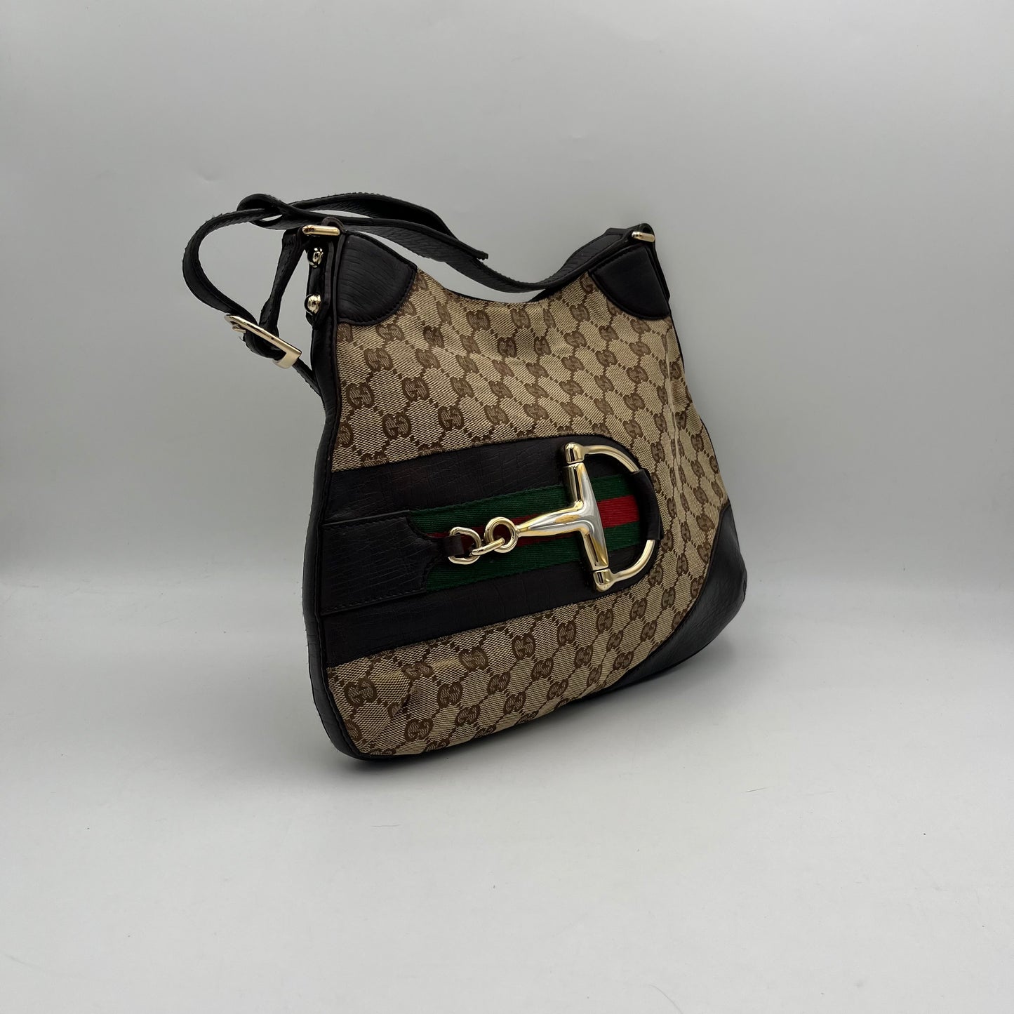 Gucci Monogram Canvas Sherryline Hasler Horsebit Hobo Shoulder Bag